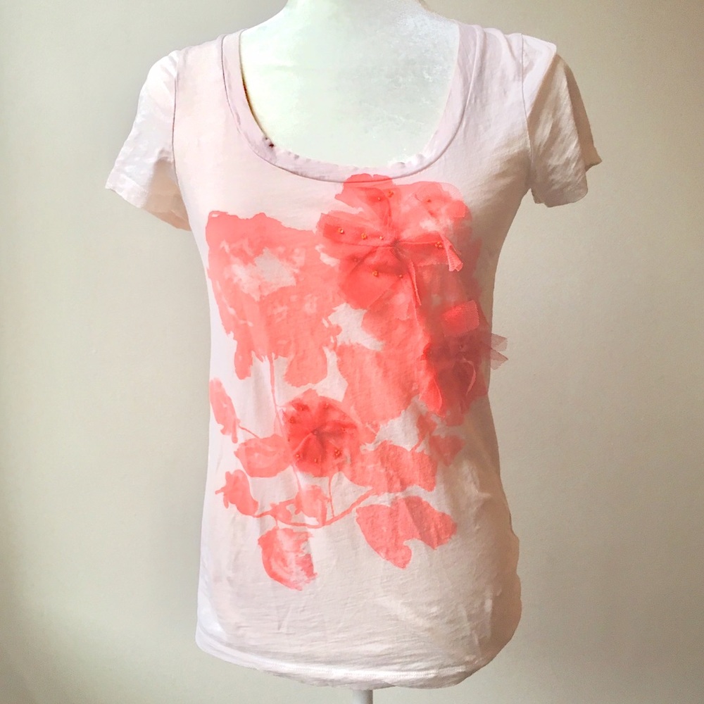 J.Crew Pink Tulle Blossom Art Short Sleeve T-Shirt